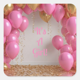 Es ist ein Girl Balloons! Quadratischer Aufkleber