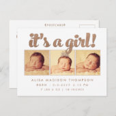Es ist ein Girl Birth Announcement Foto Postcard Ankündigungspostkarte (Vorne/Hinten)