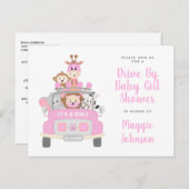Es ist ein Girl Drive By Safari Pink Baby Dusche Einladungspostkarte (Vorne/Hinten)