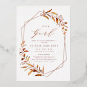 Es ist ein Girl fall Greenery Geometric Baby Dusch Folieneinladung (Vorderseite)