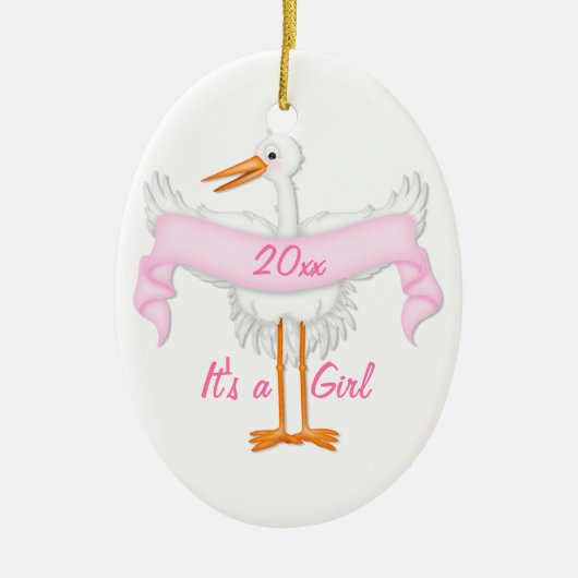 Es ist ein Girl-Foto-Rahmen-Stork-Ornament Keramikornament (Vorne)