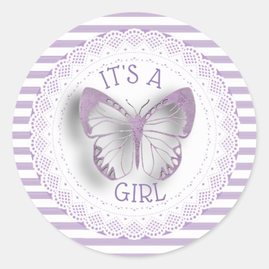 Es ist ein Girl Lila Strip Schmetterling Sticker (Vorderseite)