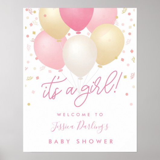 Es ist ein Girl Pink Baby Shower Welcome Poster (Vorne)