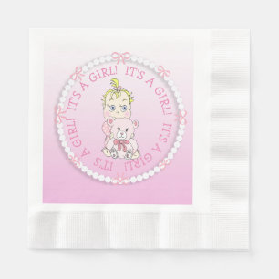 Es ist ein Girl Pink Baby und Teddy Bear Baby Show Serviette