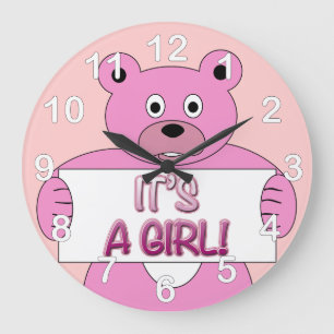 Es ist ein Girl-Pink-Bär Große Wanduhr