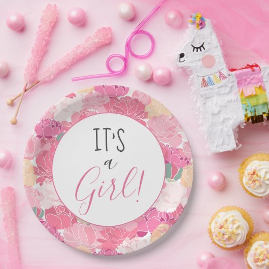 Es ist ein Girl Pink Blumenmuster Baby Sprinkle Na Pappteller (Party)