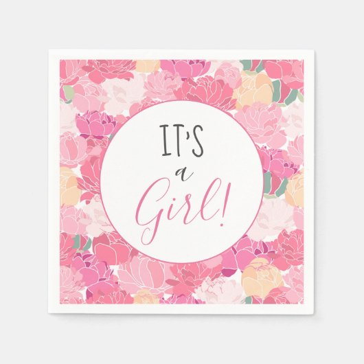 Es ist ein Girl Pink Blumenmuster Baby Sprinkle Serviette (Vorderseite)