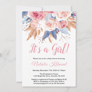 Es ist ein Girl Pink Botanical Floral Girl Baby Du Einladung