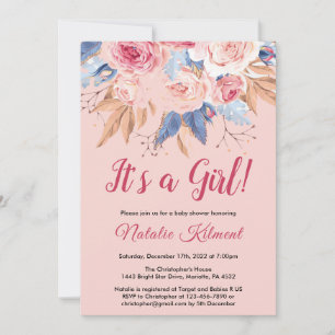 Es ist ein Girl Pink Botanical Floral Girl Baby Du Einladung