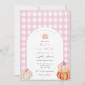 Es ist ein Girl Pink Bow Pumpkin Baby Shower Arch Einladung (Vorderseite)
