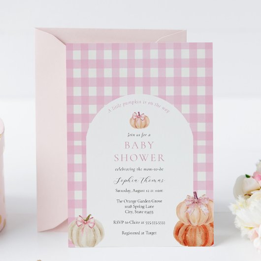 Es ist ein Girl Pink Bow Pumpkin Baby Shower Arch Einladung