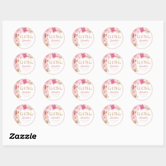 Es ist ein Girl Pink Floral Baby Shower Sticker (Blatt)