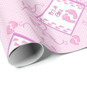 Es ist ein Girl Pink Footprints Papier Geschenkpapier