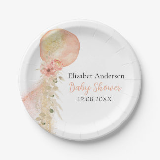 Es ist ein Girl Pink Gold Ballon Eukalyptus Pappteller