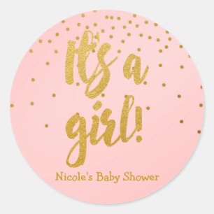 Es ist ein Girl Pink & Gold Confetti Dots Sticker
