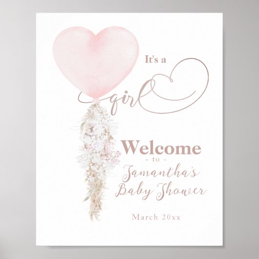 Es ist ein Girl Pink Heart Balloon Baby Dusche Emp Poster (Vorne)