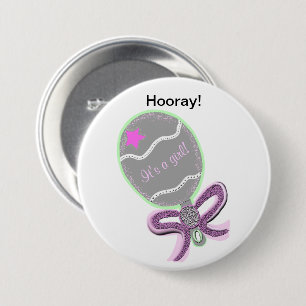 Es ist ein Girl Pink Star Baby Rattle Button