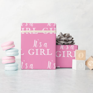 Es ist ein Girl Pink Typografy Baby Shower Party Geschenkpapier