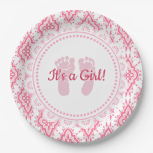 Es ist ein Girl Pink & White Lacey Baby Dusche Tel Pappteller