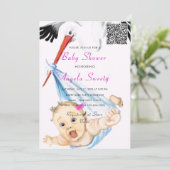 Es ist ein Girl QR Code Stork und Baby Shower Invi (Stehend Vorderseite)