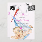 Es ist ein Girl QR Code Stork und Baby Shower Invi (Vorne/Hinten)