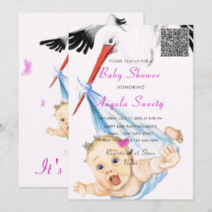 Es ist ein Girl QR Code Stork und Baby Shower Invi