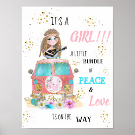 * Es ist ein GIRL Retro Hippie Baby Shower Poster