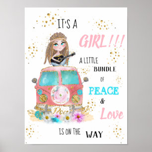 * Es ist ein GIRL Retro Hippie Baby Shower Poster