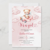 Es ist ein Girl-Rosa-Teddybär-Pilot mit Flugzeug Einladung (Vorderseite)