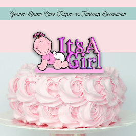 Es ist ein Girl-rosa Text mit Baby Cake & Table To Freistehende Fotoskulptur