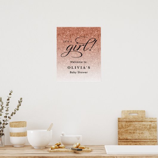 Es ist ein Girl, Rose Gold Glitzer Baby Dusche Wil Poster (Küche)