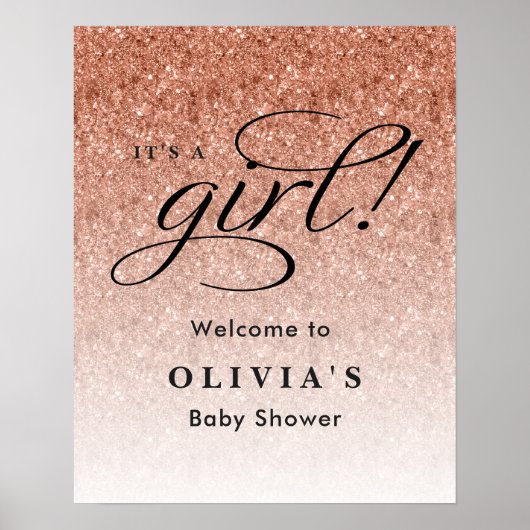 Es ist ein Girl, Rose Gold Glitzer Baby Dusche Wil Poster (Vorne)