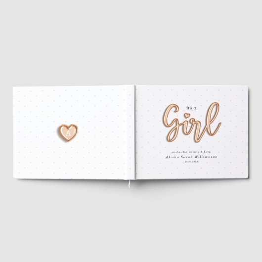 Es ist ein Girl Rose Gold Script Balloon Letters B Gästebuch (Voll)