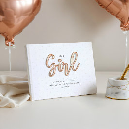Es ist ein Girl Rose Gold Script Balloon Letters B Gästebuch