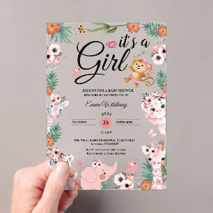 Es ist ein Girl Safari Girl Pink Baby Shower Jungl Acryleinladungen
