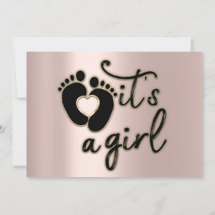 Es ist ein Girl Script Baby Shower Black Rose Feet Einladung
