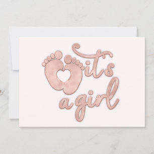 Es ist ein Girl Script New Baby Rose Feet Herzblus Einladung