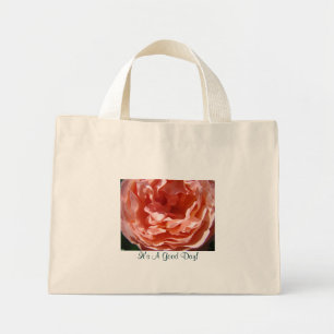 Es ist ein guter Tag! Rosa Rosen-Blumentasche aus Mini Stoffbeutel