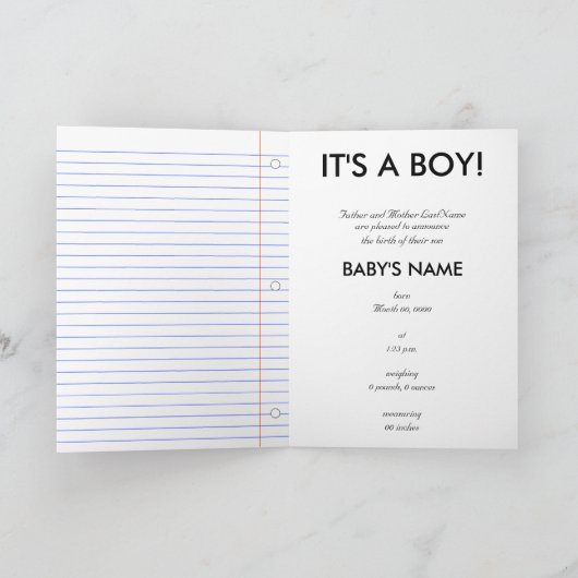 Es ist ein Junge Ankündigung (Innenseite)