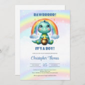 Es ist ein Junge Aquarelldinosaurier mit Regenboge Einladung (Vorne/Hinten)