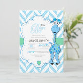Es ist ein Junge - Baby Blue Giraffe - Babydusche Einladung (Stehend Vorderseite)