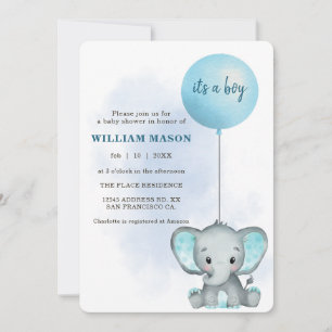 Es ist ein Junge Baby Elefant Blauer Luftballon Ba Einladung