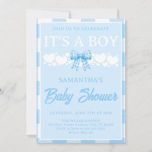 Es ist ein Junge Baby-Party Blau Gingham-Schleife Einladung