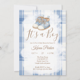 Es ist ein Junge Baby-Party mit blauem Gingham Einladung