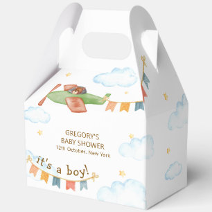 Es ist ein Junge Bär Flugzeug Himmel Baby Shower  Geschenkschachtel
