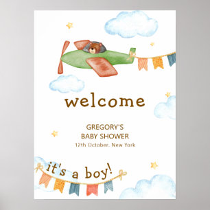 Es ist ein Junge Bär Flugzeug Himmel Baby Shower W Poster