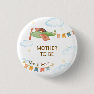 Es ist ein Junge Bär Flugzeug Mutter zu sein Baby Button