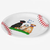 Es ist ein Junge, | Baseball Themed Baby Dusche Pappteller (Schrägansicht)