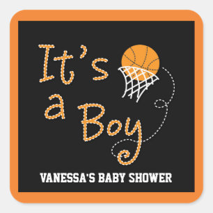 ES IST EIN JUNGE Basketball-Baby-Party-Aufkleber Quadratischer Aufkleber