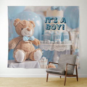 Es ist ein Junge Blau Baby Shower Wand Rückwand Ba Wandteppich
